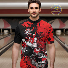 Load image into Gallery viewer, Custom Black And Red Splatter Skull Bowling Team Men Quarter-Zip Shirt, Halloween Bowler Outfit IPHW9725