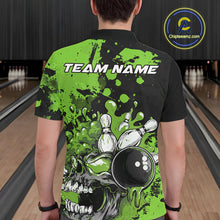 Load image into Gallery viewer, Custom Black And Green Splatter Skull Bowling Team Men Polo Shirt, Halloween Outfit IPHW9728
