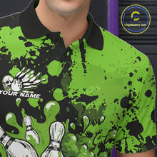 Load image into Gallery viewer, Custom Black And Green Splatter Skull Bowling Team Men Polo Shirt, Halloween Outfit IPHW9728