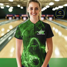 Load image into Gallery viewer, Custom Black And Green Smoke Flame Grim Reaper Halloween Bowling Women Quarter-Zip Shirts IPHW9741