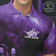 Load image into Gallery viewer, Custom Purple Thunder Lightning Bowling Team Men Polo Shirts, Bowling Jerseys IPHW9748