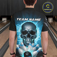 Load image into Gallery viewer, Custom Blue Glowing Ghostly Skull Bowling Polo Shirts For Men, Halloween Bowlers Outfit IPHW9515