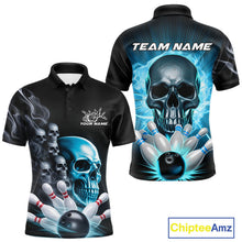 Load image into Gallery viewer, Custom Blue Glowing Ghostly Skull Bowling Polo Shirts For Men, Halloween Bowlers Outfit IPHW9515