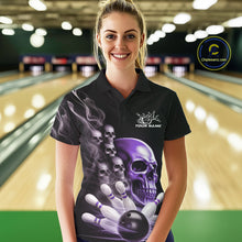 Load image into Gallery viewer, Custom Purple Glowing Ghostly Skull Bowling Women Polo Shirt, Halloween Bowlers Outfit IPHW9517
