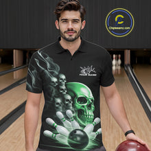 Load image into Gallery viewer, Custom Green Glowing Ghostly Skull Bowling Polo Shirts For Men, Halloween Bowlers Outfit IPHW9518