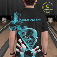 Load image into Gallery viewer, Custom Blue Smoke Skull Men Bowling Team Polo Shirts, Hallowen Bowlers Jerseys IPHW9523