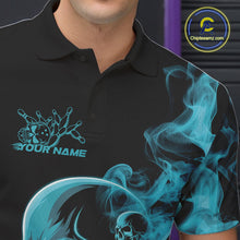 Load image into Gallery viewer, Custom Blue Smoke Skull Men Bowling Team Polo Shirts, Hallowen Bowlers Jerseys IPHW9523