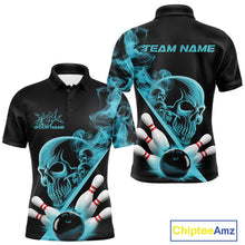 Load image into Gallery viewer, Custom Blue Smoke Skull Men Bowling Team Polo Shirts, Hallowen Bowlers Jerseys IPHW9523