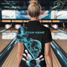 Load image into Gallery viewer, Custom Blue Smoke Skull Women Bowling Team Quarter-Zip Shirts, Hallowen Bowlers Jerseys IPHW9523