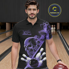 Load image into Gallery viewer, Custom Purple Smoke Skull Men Bowling Team Polo Shirts, Hallowen Bowlers Jerseys IPHW9525