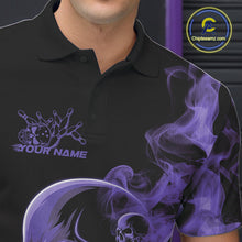 Load image into Gallery viewer, Custom Purple Smoke Skull Men Bowling Team Polo Shirts, Hallowen Bowlers Jerseys IPHW9525