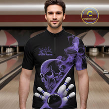 Load image into Gallery viewer, Custom Purple Smoke Skull Men Bowling Team Quarter-Zip Shirts, Hallowen Bowlers Jerseys IPHW9525