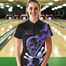 Load image into Gallery viewer, Custom Purple Smoke Skull Women Bowling Team Quarter-Zip Shirts, Hallowen Bowlers Jerseys IPHW9525