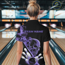 Load image into Gallery viewer, Custom Purple Smoke Skull Women Bowling Team Quarter-Zip Shirts, Hallowen Bowlers Jerseys IPHW9525