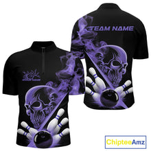 Load image into Gallery viewer, Custom Purple Smoke Skull Men Bowling Team Quarter-Zip Shirts, Hallowen Bowlers Jerseys IPHW9525