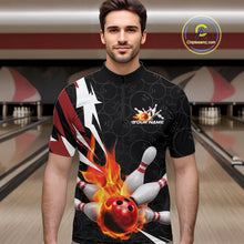 Load image into Gallery viewer, Custom Fiery Red Bowling Men Quarter-Zip Shirts, Inferno Flame Bowling Team League Shirt IPHW9526