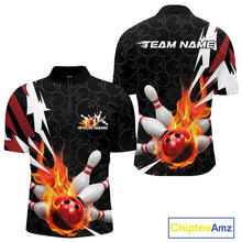 Load image into Gallery viewer, Custom Fiery Red Bowling Men Quarter-Zip Shirts, Inferno Flame Bowling Team League Shirt IPHW9526