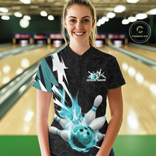 Load image into Gallery viewer, Custom Fiery Pine Green Bowling Women Quarter-Zip Shirts, Flame Bowling League Shirt IPHW9528