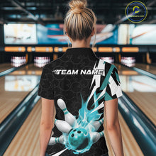Load image into Gallery viewer, Custom Fiery Pine Green Bowling Women Quarter-Zip Shirts, Flame Bowling League Shirt IPHW9528