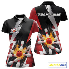 Load image into Gallery viewer, Custom Fiery Red Bowling Women Polo Team Shirts, Fire Flame Bowling Jerseys Bowler Outfit IPHW9529