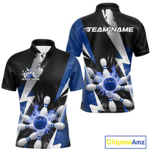 Load image into Gallery viewer, Custom Fiery Blue Bowling Men Polo Team Shirts, Fire Flame Bowling Jerseys Bowler Outfit IPHW9530