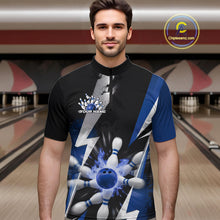 Load image into Gallery viewer, Custom Fiery Blue Bowling Men Quarter-Zip Team Shirts, Fire Flame Bowling Jerseys Bowler Outfit IPHW9530