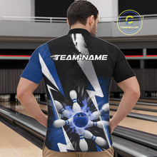 Load image into Gallery viewer, Custom Fiery Blue Bowling Men Quarter-Zip Team Shirts, Fire Flame Bowling Jerseys Bowler Outfit IPHW9530