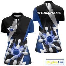 Load image into Gallery viewer, Custom Fiery Blue Bowling Women Quarter-Zip Team Shirts, Fire Flame Bowler Outfit IPHW9530