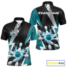 Load image into Gallery viewer, Custom Fiery Turquoise Blue Bowling Men Polo Team Shirts, Fire Flame Bowling Jerseys Bowler Outfit IPHW9531