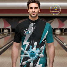 Load image into Gallery viewer, Custom Fiery Turquoise Blue Bowling Men Quarter-Zip Shirts, Flame Bowling Jerseys Bowler Outfit IPHW9531