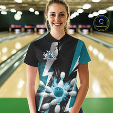 Load image into Gallery viewer, Custom Fiery Turquoise Blue Bowling Women Quarter-Zip Team Shirts, Flame Bowler Outfit IPHW9531