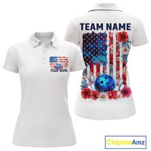 Load image into Gallery viewer, Custom Wild Flower Patriotic US Flag Bowling Polo Shirts For Women, Hippie Bowling Shirt IPHW9753