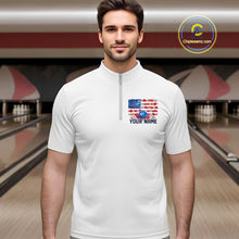 Load image into Gallery viewer, Custom Wild Flower Patriotic US Flag Bowling Quarter-Zip Shirts For Men, Hippie Bowling Shirt IPHW9753