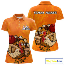 Load image into Gallery viewer, Custom Funny Thanksgiving Turkey Bowling Women Polo Shirts, Bowling League Shirt IPHW9770