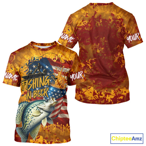Custom US Flag Patriotic Crappie Fishing N Beer Camo Fishing T-Shirts IPHW9193