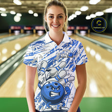 Load image into Gallery viewer, Blue Camo Custom Funny Bowling Polo Shirts For Women, Bowling Team Tournament Shirt IPHW9398