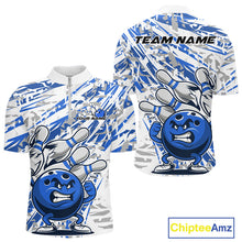 Load image into Gallery viewer, Blue Camo Custom Funny Bowling Quarter-Zip Shirts For Men, Bowling Team Tournament Shirt IPHW9398