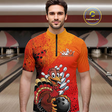 Load image into Gallery viewer, Custom Funny Orange Turkey Bowling Team Men Quarter-Zip Shirts, Thanksgiving Bowling Outfit IPHW9785