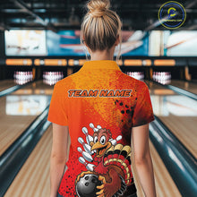 Load image into Gallery viewer, Custom Funny Orange Turkey Bowling Women Quarter-Zip Shirts, Thanksgiving Bowling Outfit IPHW9785