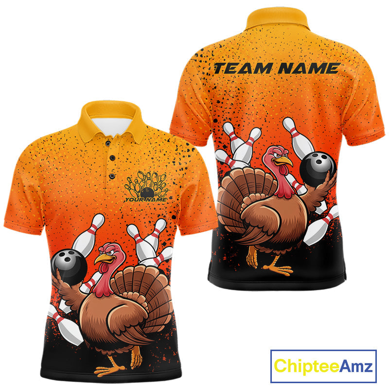 Custom Funny Turkey Bowling Thanksgiving Bowing Outfit Team Polo Shirts For Men IPHW9787
