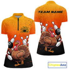 Load image into Gallery viewer, Custom Funny Turkey Bowling Thanksgiving Bowing Outfit Team Quarter-Zip Shirts For Women IPHW9787