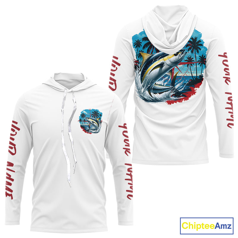 Custom Saltwater Yellowfin Tuna Fishing Long Sleeve Hooded Performance Sport Fishing Shirt IPHW9224