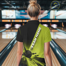 Load image into Gallery viewer, Custom Black And Green Strike Bowling Polo Shirts For Women, Bowling Team Uniform IPHW9553