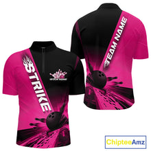 Load image into Gallery viewer, Custom Black And Pink Strike Bowling Quarter-Zip Shirts For Men, Bowling Team Uniform IPHW9554