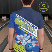 Load image into Gallery viewer, Custom Blue And Green Flame Strike Bowling Team Men Polo Shirts, Bowling Jerseys IPHW9404
