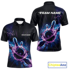 Load image into Gallery viewer, Custom Galaxy Blue And Purple Flame Bowling Polo Shirt For Men, Bowling League Team Uniform IPHW9568