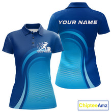 Load image into Gallery viewer, Custom Blue Bowling Team Polo Shirts For Women, Bowling Tournament Bowling League Shirt IPHW9236