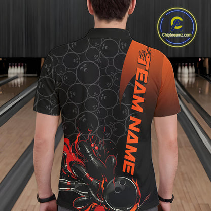Custom Bowling Pattern Red Flame Strike Bowling Team Men Polo Shirts, Bowling Jerseys IPHW9415