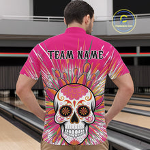 Load image into Gallery viewer, Custom Pink Sugar Skull Bowling Team Quarter-Zip Shirts For Men, Halloween Bowlers Outfit IPHW9254