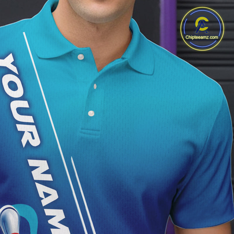 Custom Blue Bowling Pattern Bowling Team Polo Shirts For Men, Blue Bowling Jerseys IPHW9428